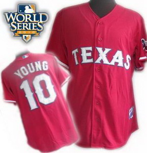 Cheap Texas Rangers 10 Michael Young 2010 World Series Patch Cream red For Sale