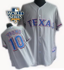 Cheap Texas Rangers 10 Michael Young 2010 World Series Patch Cream gray For Sale