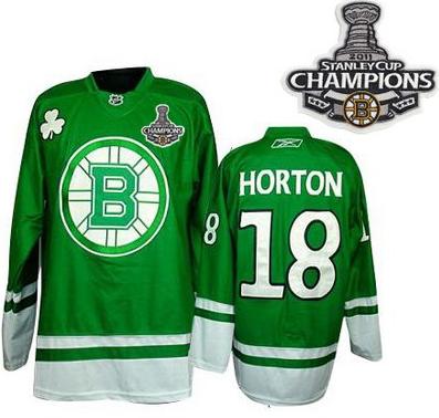Cheap Boston Bruins 18 Nathan Horton Green St Patty's Day 2011 Stanley Cup Champions NHL Jersey For Sale
