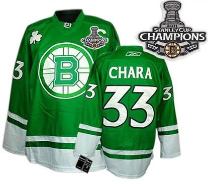 Cheap Boston Bruins 33 Zdeno Chara Green St Patty's Day 2011 Stanley Cup Champions NHL Jersey For Sale