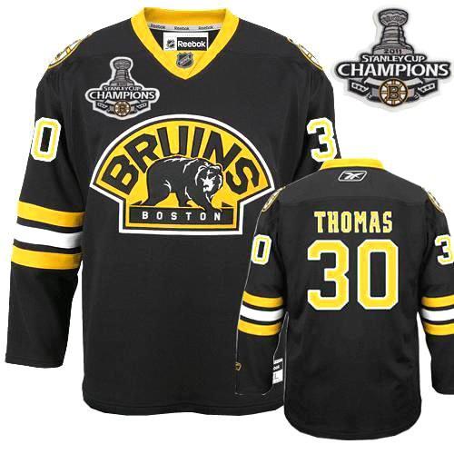 Cheap Boston Bruins 30 Tim Thomas Black Third 2011 Stanley Cup Champions NHL Jersey For Sale