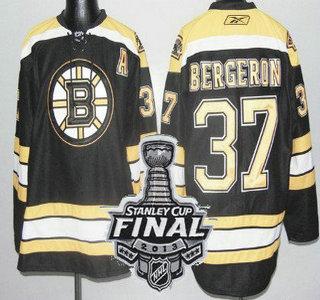 Cheap Boston Bruins 37 Patrice Bergeron Black NHL Jerseys With 2013 Stanley Cup Patch For Sale