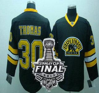 Cheap Boston Bruins 30 Tim Thomas Black Third NHL Jerseys With 2013 Stanley Cup Patch For Sale