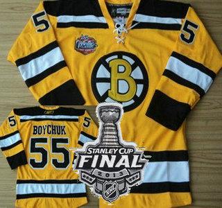 Cheap Boston Bruins 55 Johnny Boychuk Yellow NHL Jerseys With 2013 Stanley Cup Patch For Sale