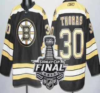 Cheap Boston Bruins 30 Tim Thomas Black NHL Jerseys With 2013 Stanley Cup Patch For Sale