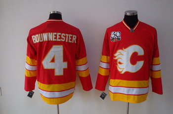 Calgary Flames 4 Jay Bouwneester Red Jersey 30TH patch