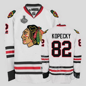 Cheap Chicago Blackhawks 82 Tomas Kopecky White Jersey with Stanley Cup Finals Patch For Sale