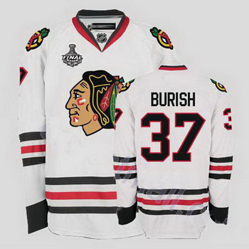 Cheap Chicago Blackhawks 37 Adam Burish White Jersey with Stanley Cup Finals Patch For Sale