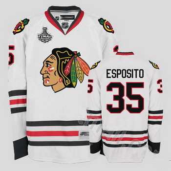 Cheap Chicago Blackhawks 35 Tony Esposito White Jersey with Stanley Cup Finals Patch For Sale