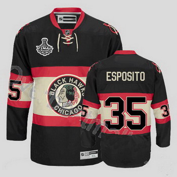Cheap Chicago Blackhawks 35 Tony Esposito Black New Third Jersey with Stanley Cup Finals Patch For Sale