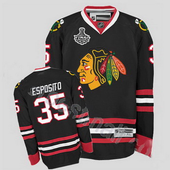 Cheap Chicago Blackhawks 35 Tony Esposito Black Jersey with Stanley Cup Finals Patch For Sale