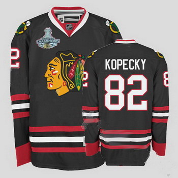 Cheap Chicago Blackhawks 82 Tomas Kopecky Black Jersey Champions Cup Patch For Sale