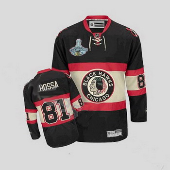 Cheap Chicago Blackhawks 81 Marian Hossa New Third Black Jersey Champions Cup Patch For Sale