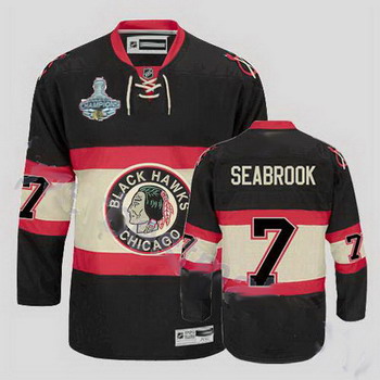 Cheap Chicago Blackhawks 7 Brent Seabrook New Third Black Jersey Champions cup Patch For Sale