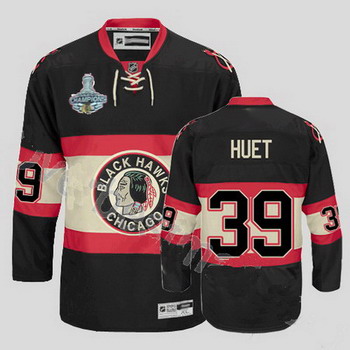Cheap Chicago Blackhawks 39 Cristobal Huet Black New Third Jersey Champions Cup Patch For Sale