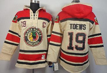 Chicago Blackhawks 19 Jonathan Toews Cream Lace-Up NHL Jersey Hoodies