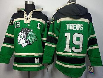Cheap Chicago Blackhawks 19 Jonathan Toews Green Lace-Up NHL Jersey Hoodies For Sale