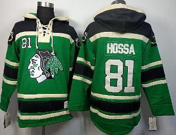 Cheap Chicago Blackhawks 81 Marian Hossa Green Lace-Up NHL Jersey Hoodies For Sale
