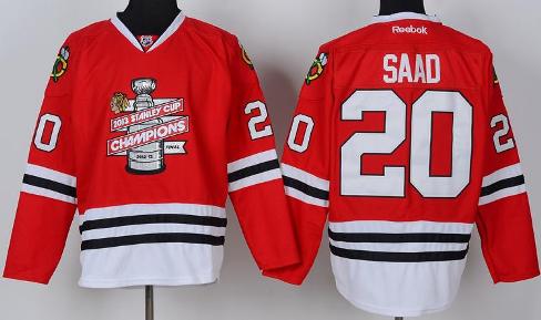 Cheap Chicago Blackhawks 20 Brandon Saad Red 2013 Stanley Cup Champions NHL Jerseys For Sale
