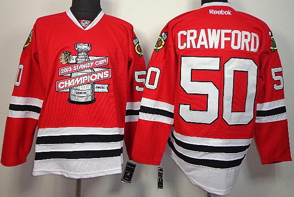 Cheap Chicago Blackhawks 50 Corey Crawford Red 2013 Stanley Cup Champions NHL Jerseys For Sale