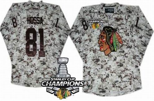 Cheap Chicago Blackhawks 81 Marian Hossa Camouflage 2013 Stanley Cup Champions Patch NHL Jerseys For Sale