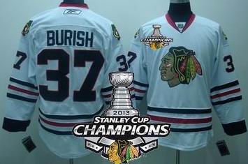Cheap Chicago Blackhawks 37 Adam Burish White 2013 Stanley Cup Champions Patch NHL Jerseys For Sale