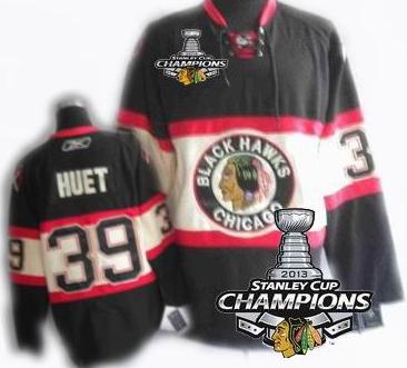 Cheap Chicago Blackhawks 39 HUET Black Third 2013 Stanley Cup Champions Patch NHL Jerseys For Sale