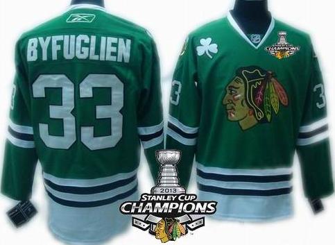 Cheap Chicago Blackhawks 33 BYFUGLIEN Green 2013 Stanley Cup Champions Patch NHL Jerseys For Sale