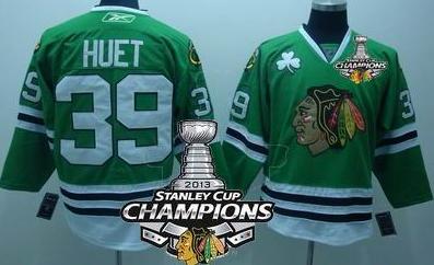Cheap Chicago Blackhawks 39 HUET Green 2013 Stanley Cup Champions Patch NHL Jerseys For Sale