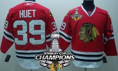 Cheap Chicago Blackhawks 39 HUET Red 2013 Stanley Cup Champions Patch NHL Jerseys For Sale