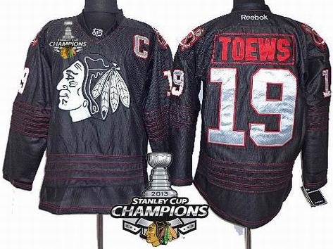 Cheap Chicago Blackhawks 19 Jonathan Accelerator Black ICE Fashion 2013 Stanley Cup Champions Patch NHL Jerseys For Sale