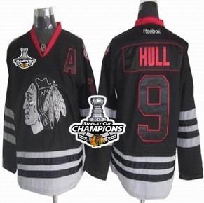 Cheap Chicago Blackhawks 9 Bobby Hull Black ICE Fashion 2013 Stanley Cup Champions Patch NHL Jerseys For Sale