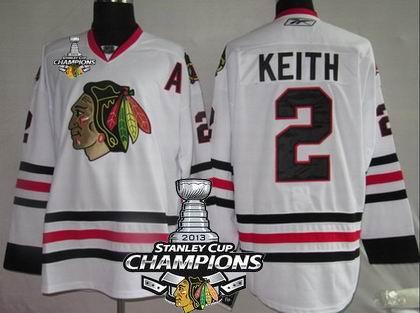 Cheap Chicago Blackhawks 2 KEITH White 2013 Stanley Cup Champions Patch NHL Jerseys For Sale