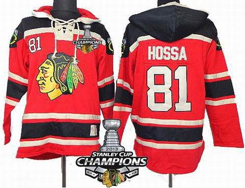 Cheap Chicago Blackhawks 81 Marian Hossa Red 2013 Stanley Cup Champions Patch NHL Jerseys Hoody For Sale