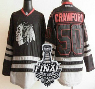Cheap Chicago Blackhawks 50 Corey Crawford Black Ice NHL Jerseys With 2013 Stanley Cup Patch For Sale