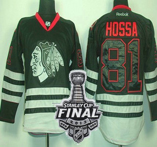 Cheap Chicago Blackhawks 81 Marian Hossa Black Ice NHL Jerseys With 2013 Stanley Cup Patch For Sale