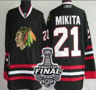 Cheap Chicago Blackhawks 21 Stan Mikita Black NHL Jerseys With 2013 Stanley Cup Patch For Sale