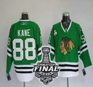 Cheap Chicago Blackhawks 88 Kane Green NHL Jerseys With 2013 Stanley Cup Patch For Sale