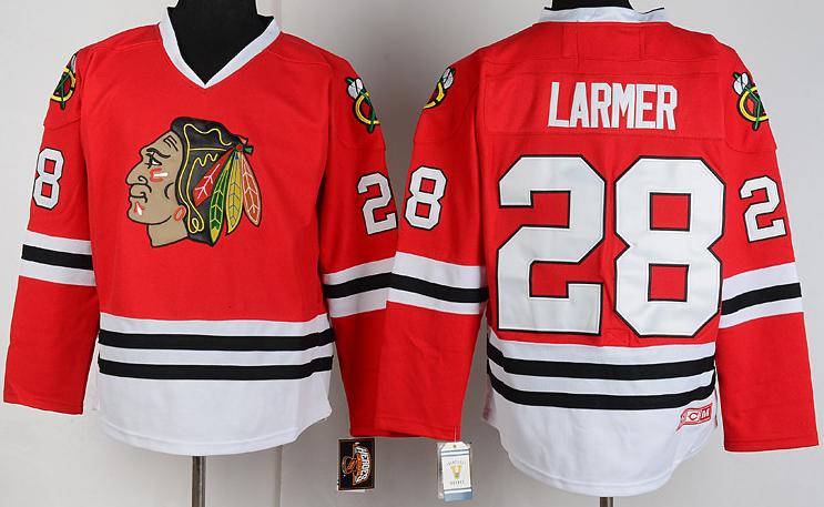 Cheap Chicago Blackhawks 28 Steve Larmer Red CCM Throwback NHL Jerseys For Sale