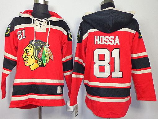 Cheap Chicago Blackhawks 81 Marian Hossa Red Lace-Up Jersey Hoodies For Sale