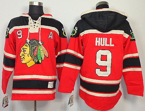 Cheap Chicago Blackhawks 9 Bobby Hull Red Lace-Up Jersey Hoodies For Sale