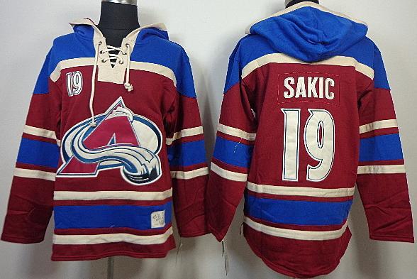 Cheap Colorado Avalanche 19 Joe Sakic Red Lace-Up NHL Jersey Hoodies For Sale