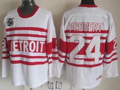 Cheap Detroit Red Wings 24# Bob Probert White 75TH CCM NHL Jerseys For Sale