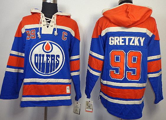 Cheap Edmonton Oilers 99 Wayne Gretzky Blue Lace-Up NHL Jersey Hoodies For Sale