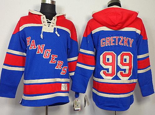 Cheap New York Rangers 99 Wayne Gretzky Blue Lace-Up NHL Jersey Hoodies For Sale