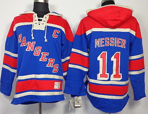 Cheap New York Rangers 11 Mark Messier Blue Lace-Up NHL Jersey Hoodies For Sale