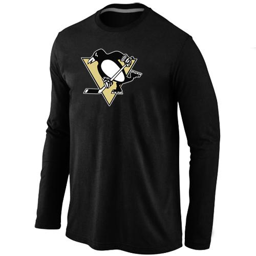 Cheap Pittsburgh Penguins Big & Tall Logo Black Long Sleeve NHL T-Shirt For Sale