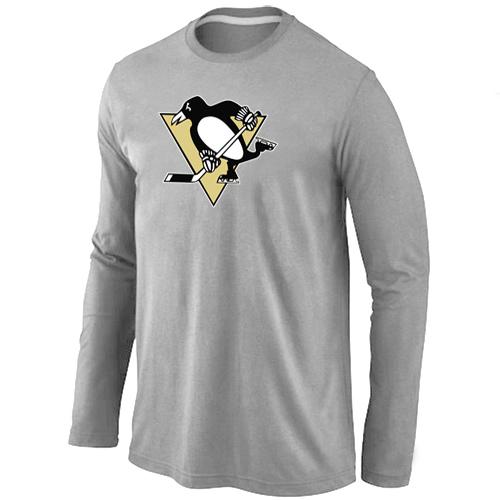 Cheap Pittsburgh Penguins Big & Tall Logo Grey Long Sleeve NHL T-Shirt For Sale