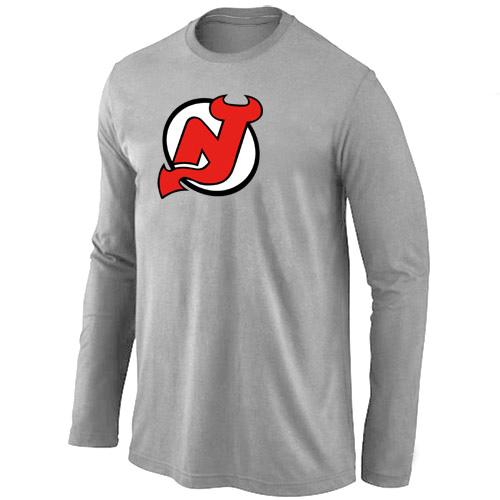 Cheap New Jersey Devils Big & Tall Logo Light grey Long Sleeve NHL T-Shirt For Sale