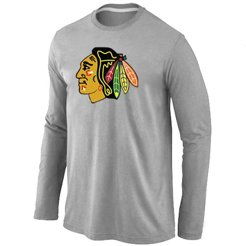 Cheap Chicago Blackhawks Big & Tall Logo Grey Long Sleeve NHL T-Shirt For Sale